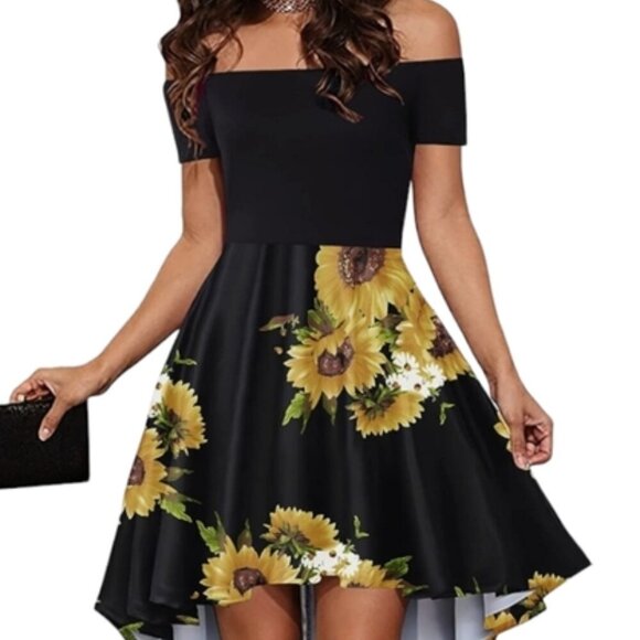 SARIN MATHEWS | OFF-THE-SHOULDER SUNFLOWER TWIRL DRESS - NWOT! - Picture 3 of 16